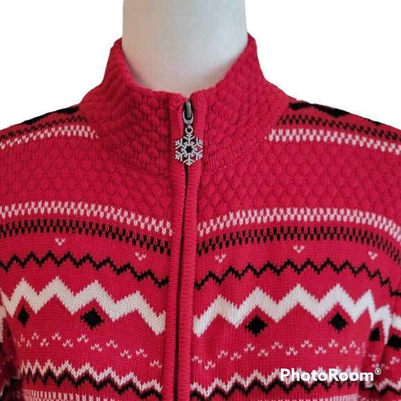 VTG Breckenridge Fair Isle Nordic Zip Front Red Cardigan Sweater Sz XL NEW - Picture 3 of 12